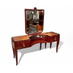 Art Deco Style Dressing Table Or Console Table, Mahogany, Bird's Eye Maple And Bronze, Ca 1935